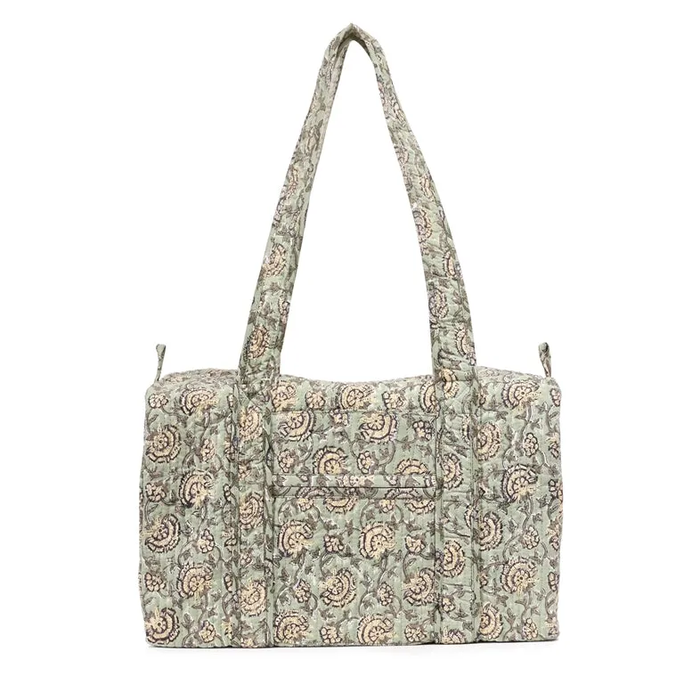 ZINNIA HAND BLOCK PRINTED QUILTED TRAVEL MICRO DUFFLE BAG