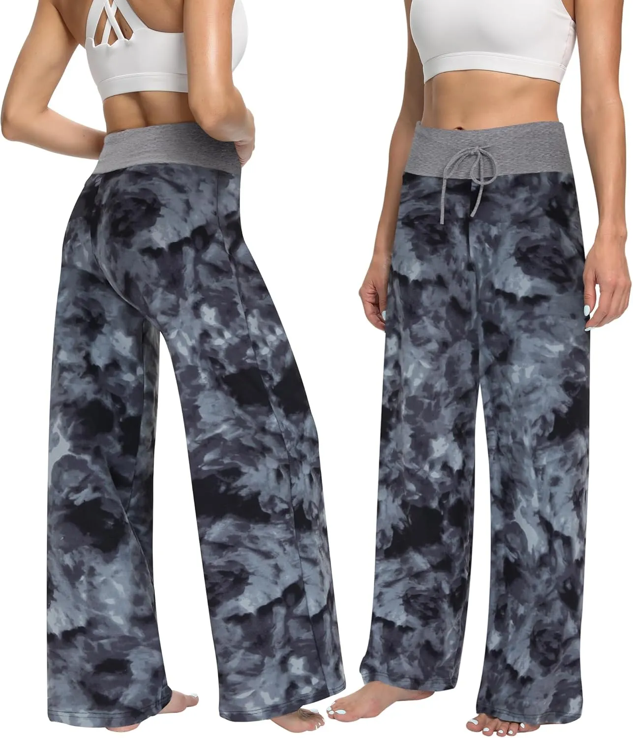 ZOOSIXX Soft Black Pajama Pants for Women, Wide Leg Comfy Casual Lounge Yoga Capri Pants 22'' / 30''