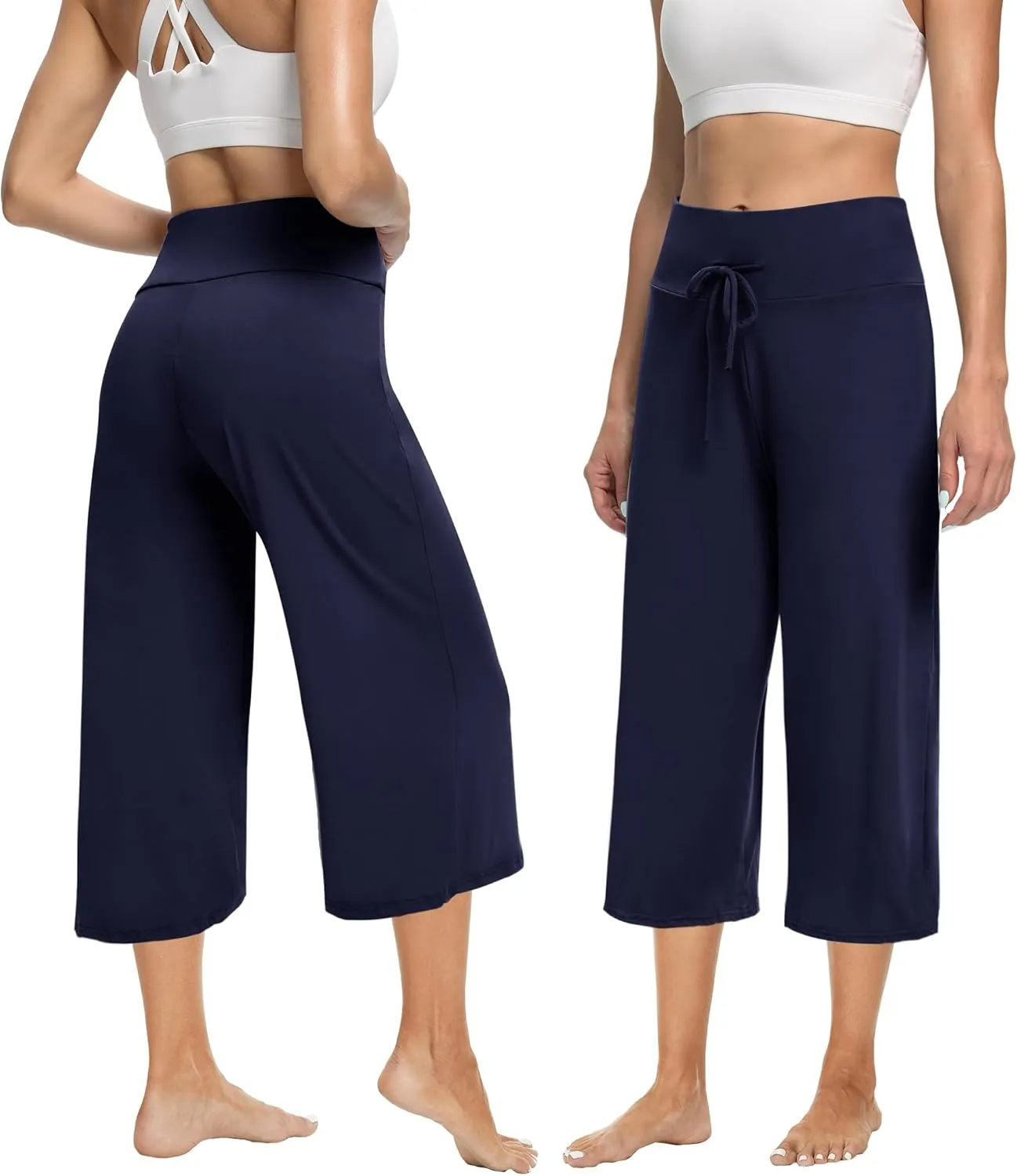 ZOOSIXX Soft Black Pajama Pants for Women, Wide Leg Comfy Casual Lounge Yoga Capri Pants 22'' / 30''