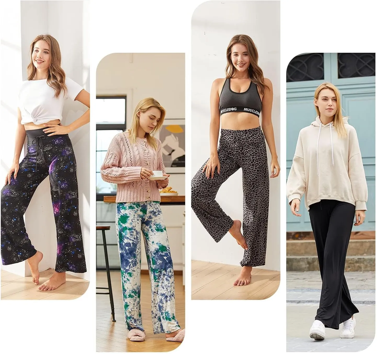 ZOOSIXX Soft Black Pajama Pants for Women, Wide Leg Comfy Casual Lounge Yoga Capri Pants 22'' / 30''