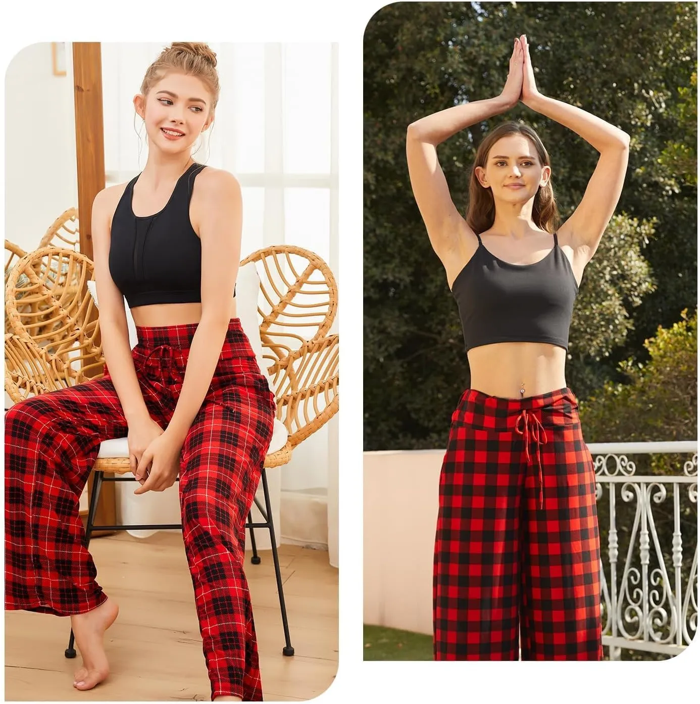 ZOOSIXX Soft Black Pajama Pants for Women, Wide Leg Comfy Casual Lounge Yoga Capri Pants 22'' / 30''