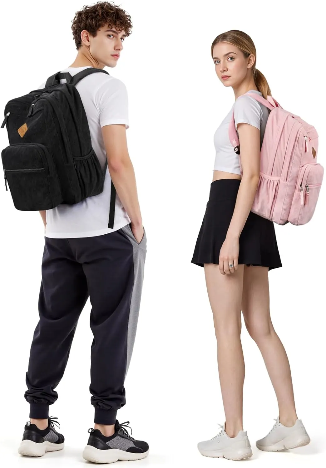 ZORFIN 26L Backpack for School, College, and Travel: Corduroy Bookbag with 8 Compartments - Black