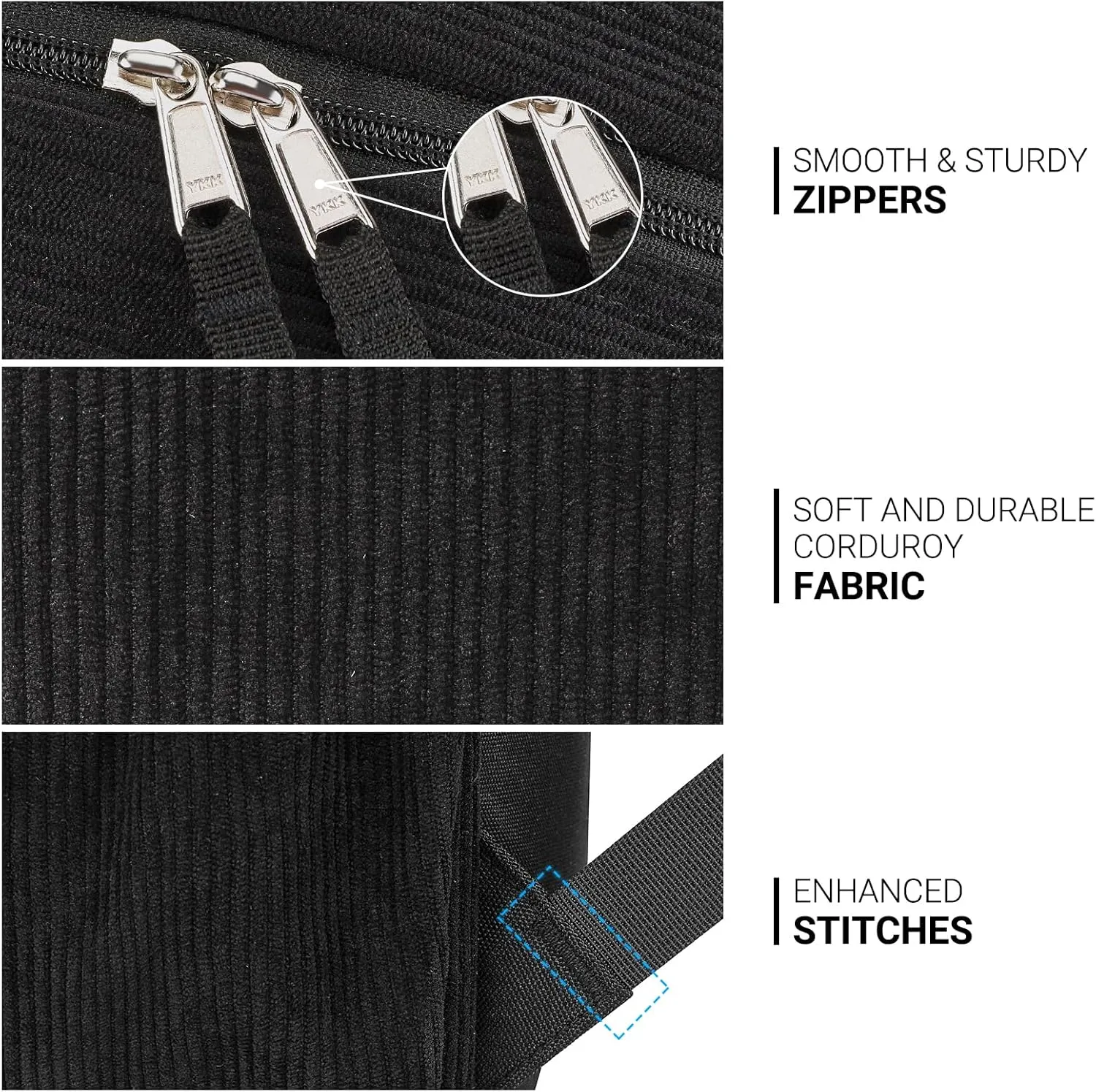 ZORFIN 26L Backpack for School, College, and Travel: Corduroy Bookbag with 8 Compartments - Black