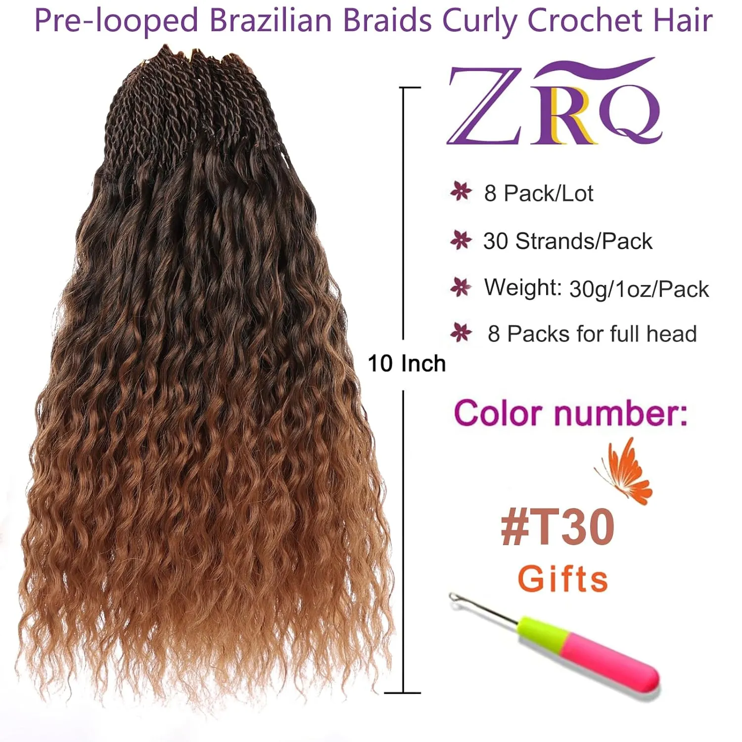 ZRQ Pre looped Micro Brazilian Braids Curly Crochet Bob Hair 10 inch Water Wave Crochet Hair Afro Kinky Curly Ombre Brown Braiding Hair Extensions Deep Wave Synthetic Crochet Hair For Women