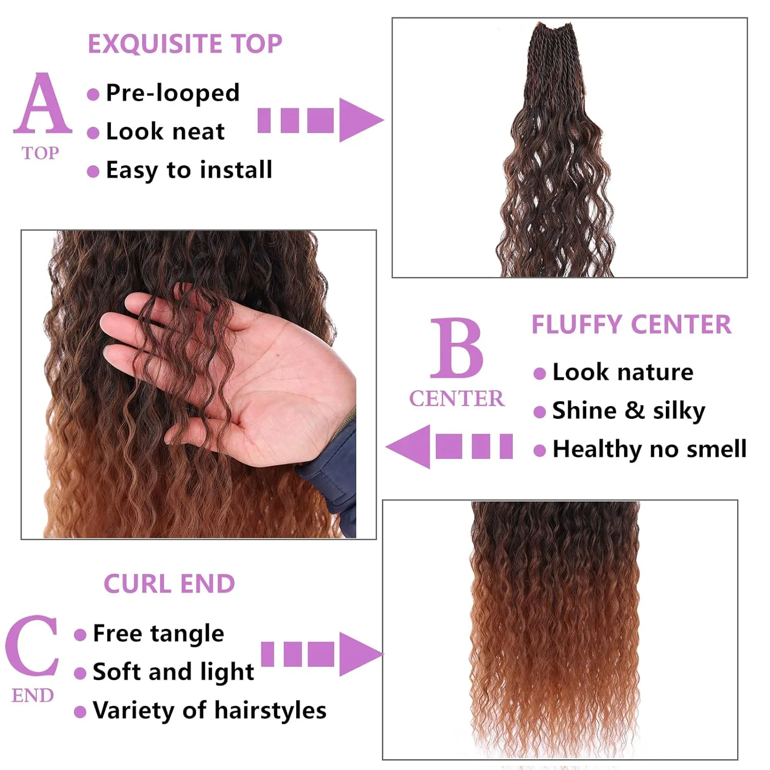 ZRQ Pre looped Micro Brazilian Braids Curly Crochet Bob Hair 10 inch Water Wave Crochet Hair Afro Kinky Curly Ombre Brown Braiding Hair Extensions Deep Wave Synthetic Crochet Hair For Women