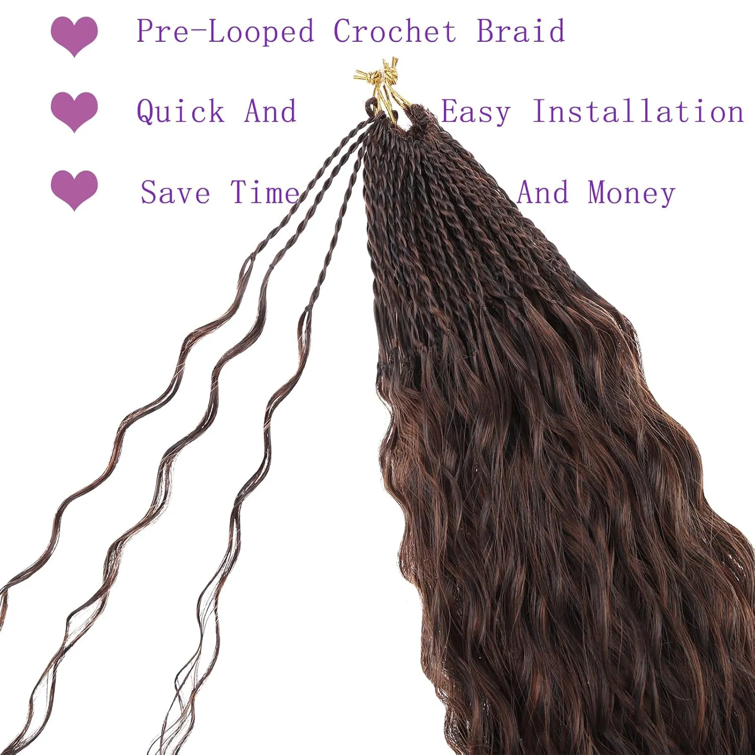 ZRQ Pre looped Micro Brazilian Braids Curly Crochet Bob Hair 10 inch Water Wave Crochet Hair Afro Kinky Curly Ombre Brown Braiding Hair Extensions Deep Wave Synthetic Crochet Hair For Women