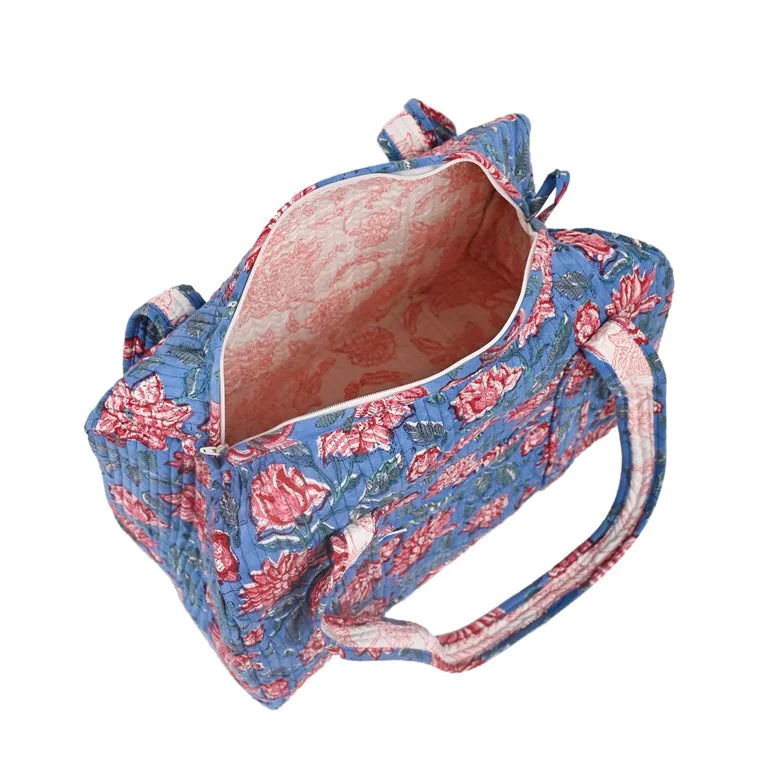 ZUCCHINI  HAND BLOCK PRINTED QUILTED TRAVEL MICRO DUFFLE BAG
