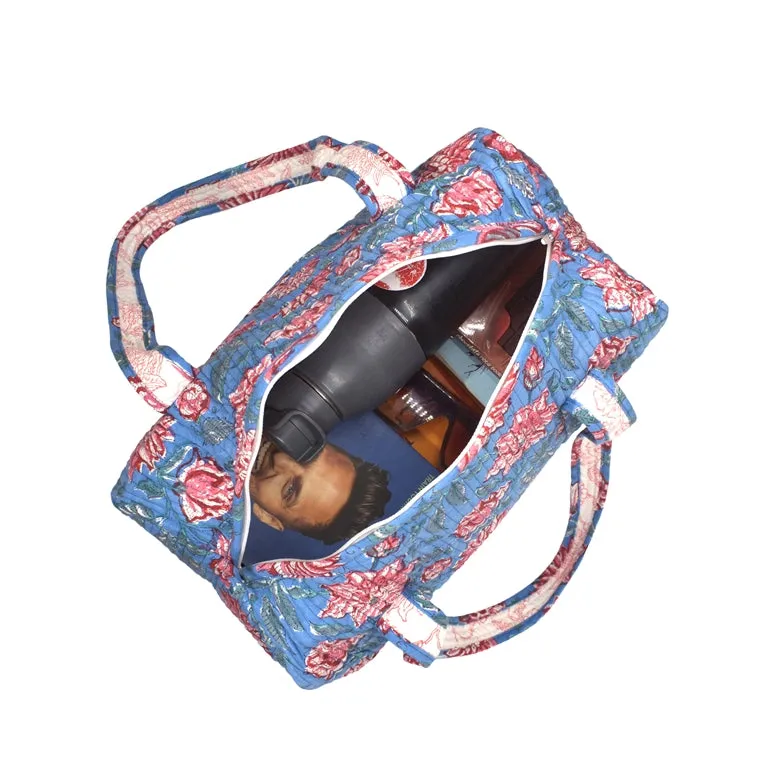 ZUCCHINI  HAND BLOCK PRINTED QUILTED TRAVEL MICRO DUFFLE BAG